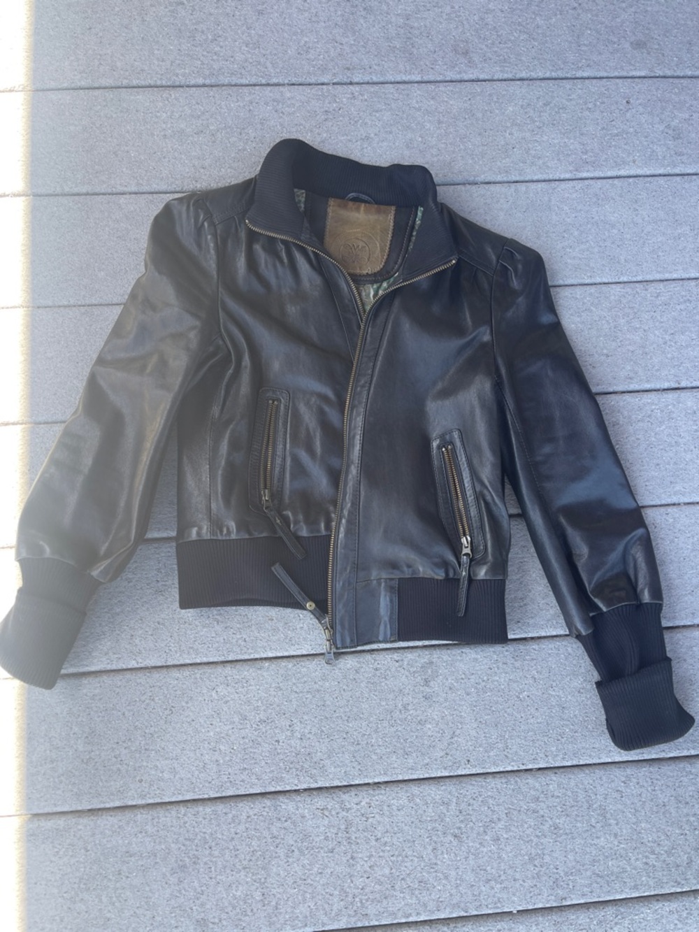 Women’s Black Leather Bomber Jacket